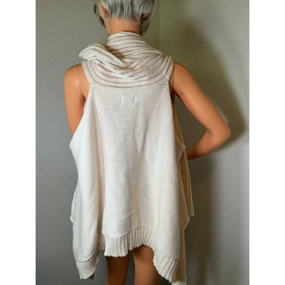 Pure Handknit Cream Cotton Lagenlook Flowy‎ Cardigan Sweater Vest S/M Boho Ivory